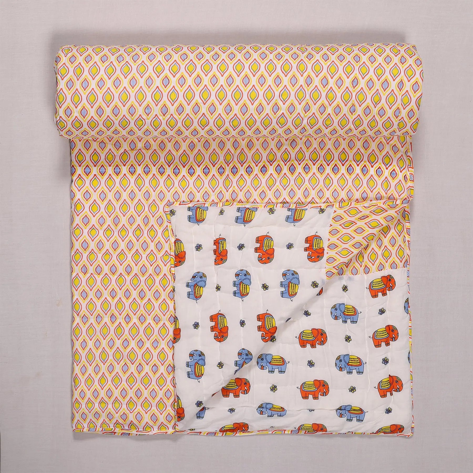 Bholu Hathi Blue/Orange Cotton Quilt Baby