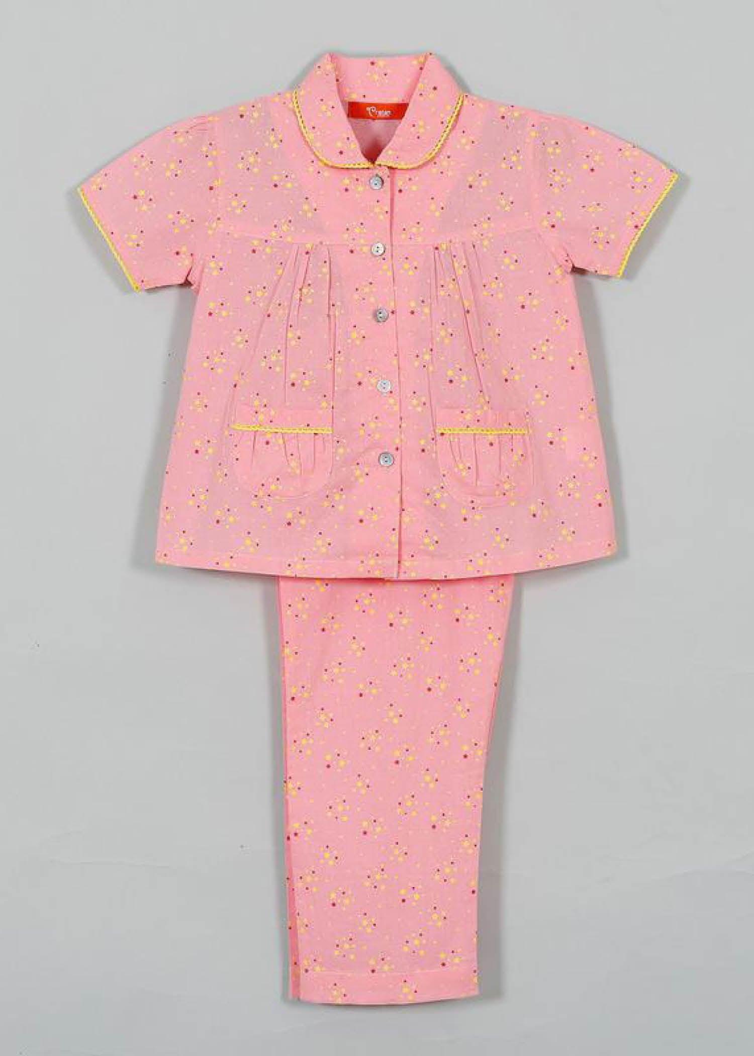 Star Pink Half Sleeve Cotton Nighsuit Girl (0-12 Years)