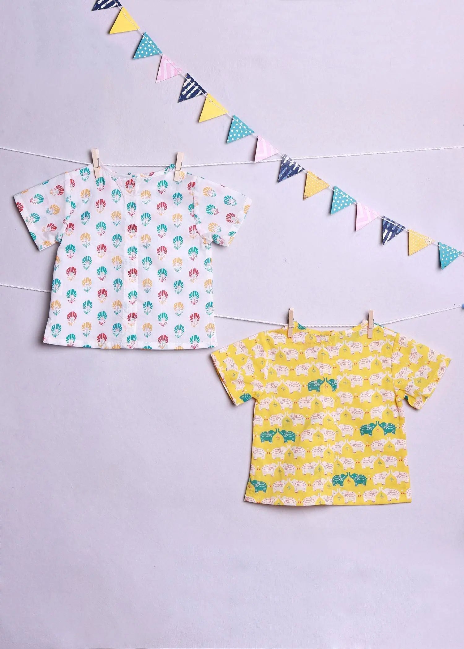 Flappy White/Yellow Cotton Achint Baby Jhabla Set of 2 (0-6 Months)