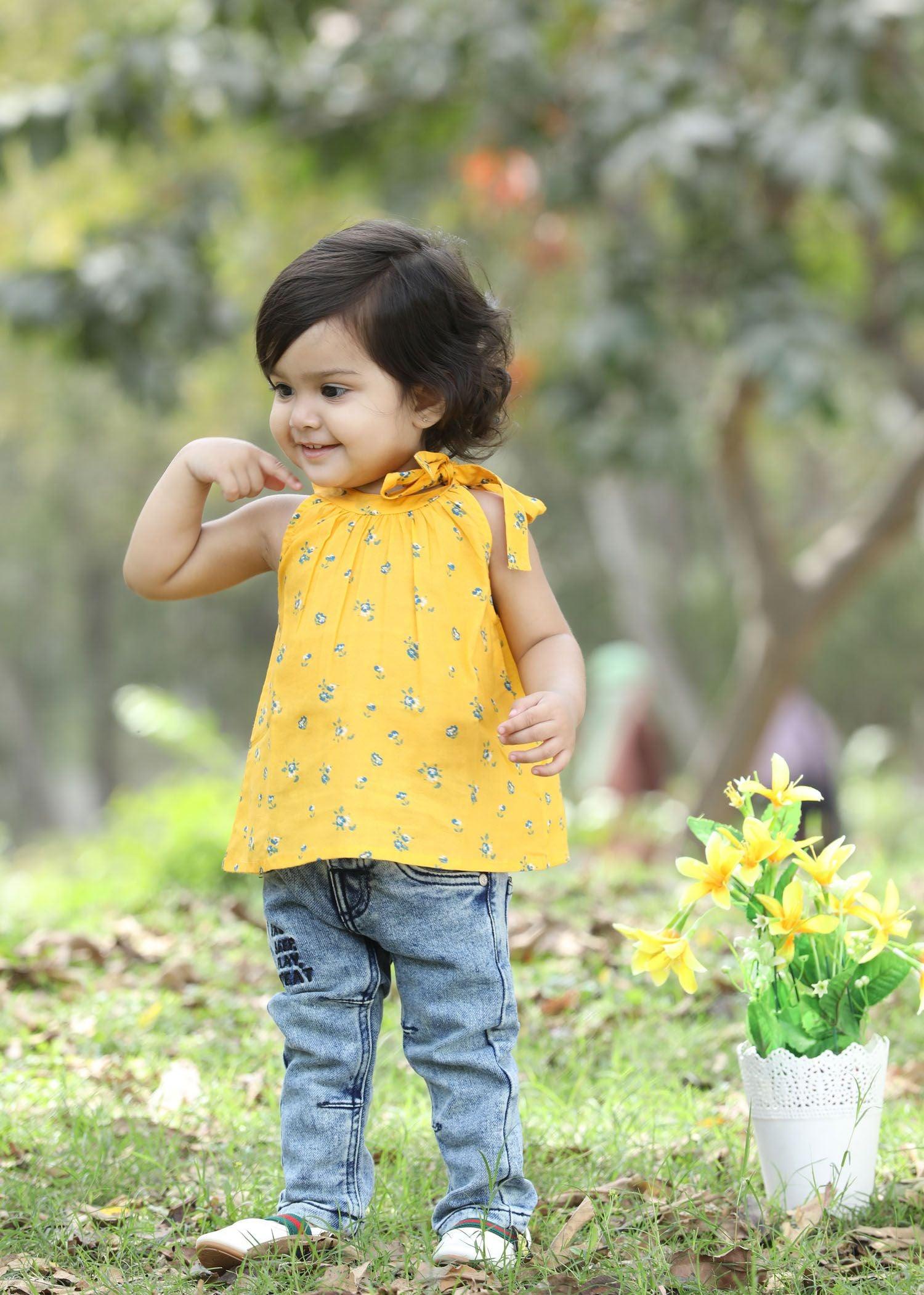 Aditi Bloom Yellow Cotton Top Baby Girl (6 to 24 Month)