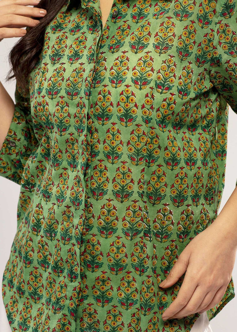 Dhani Mint Green Floral Cotton Top
