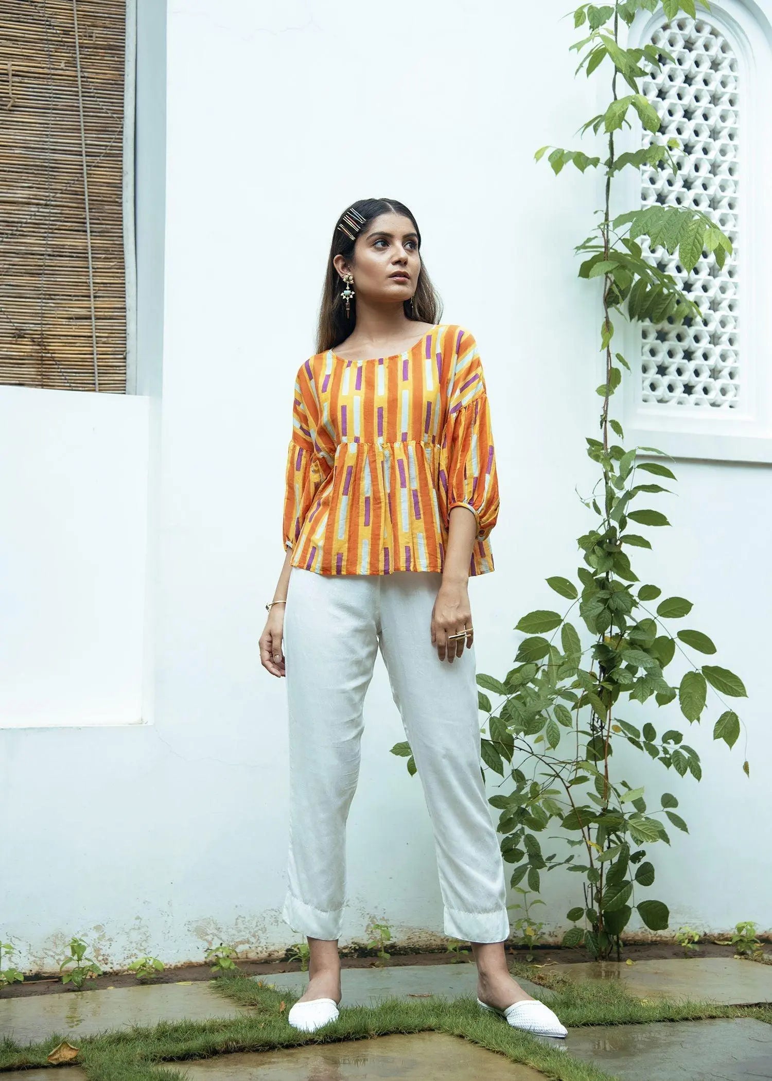 Bella Orange Block Print Cotton Top