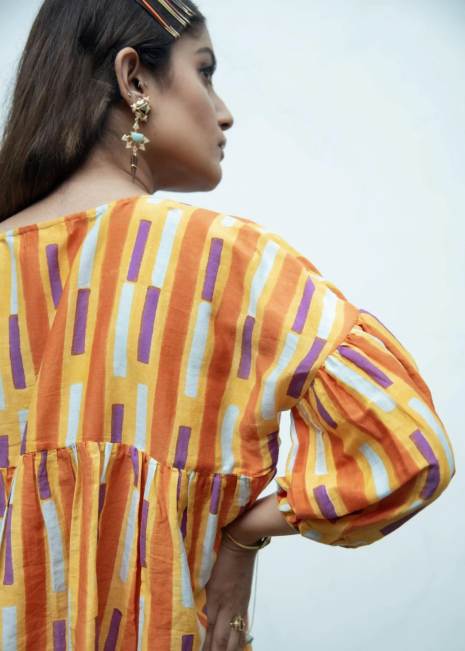 Bella Orange Block Print Cotton Top