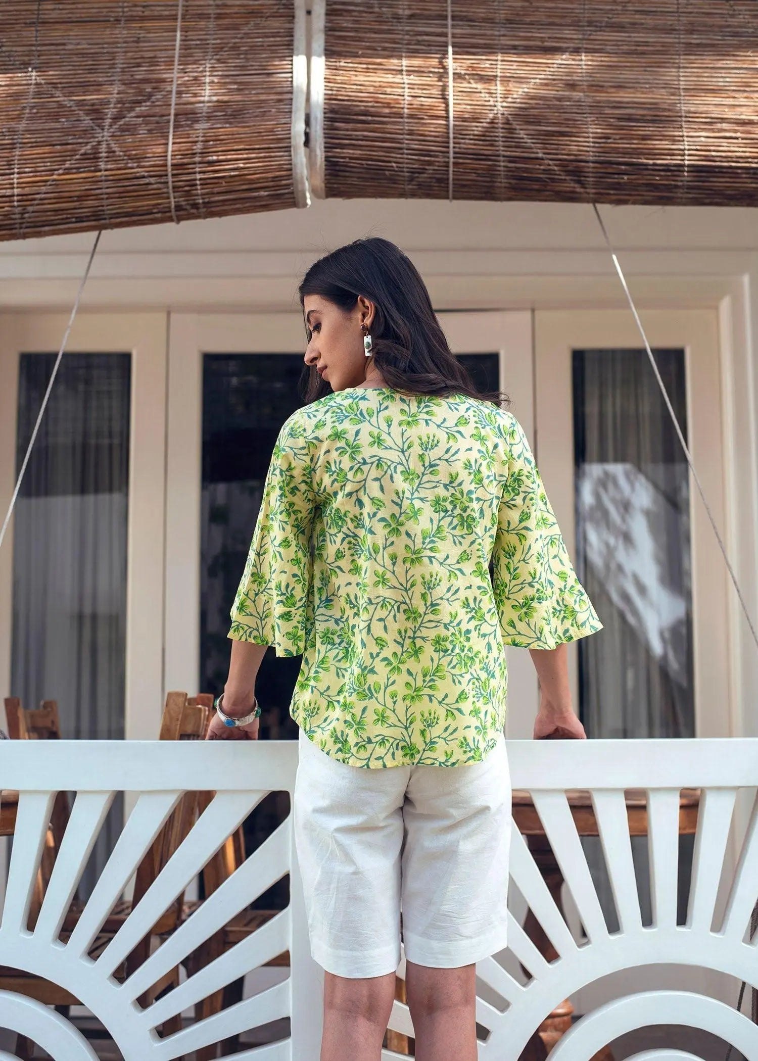 Bindu Yellow And Green Block Print Malmal Top