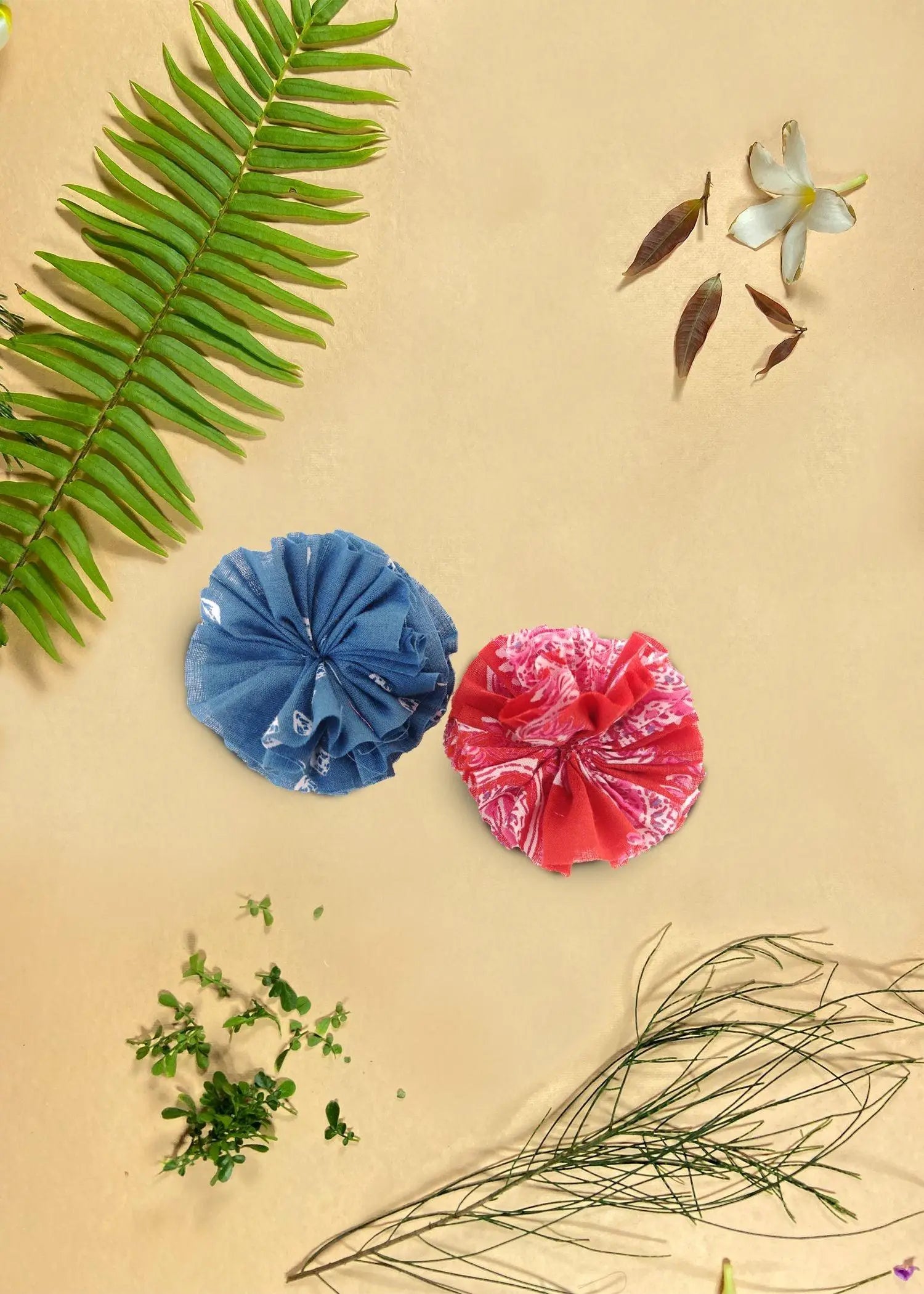 Flower Hair Clip Pink/Blue (Set of 2)