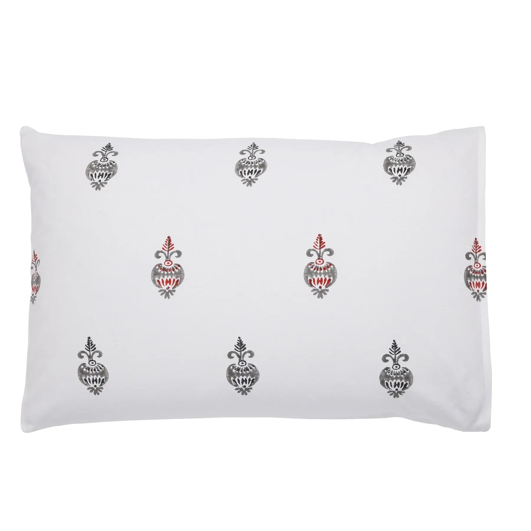 Raavi Boota Black & Red Hand Block Print Cotton Pillow Cover