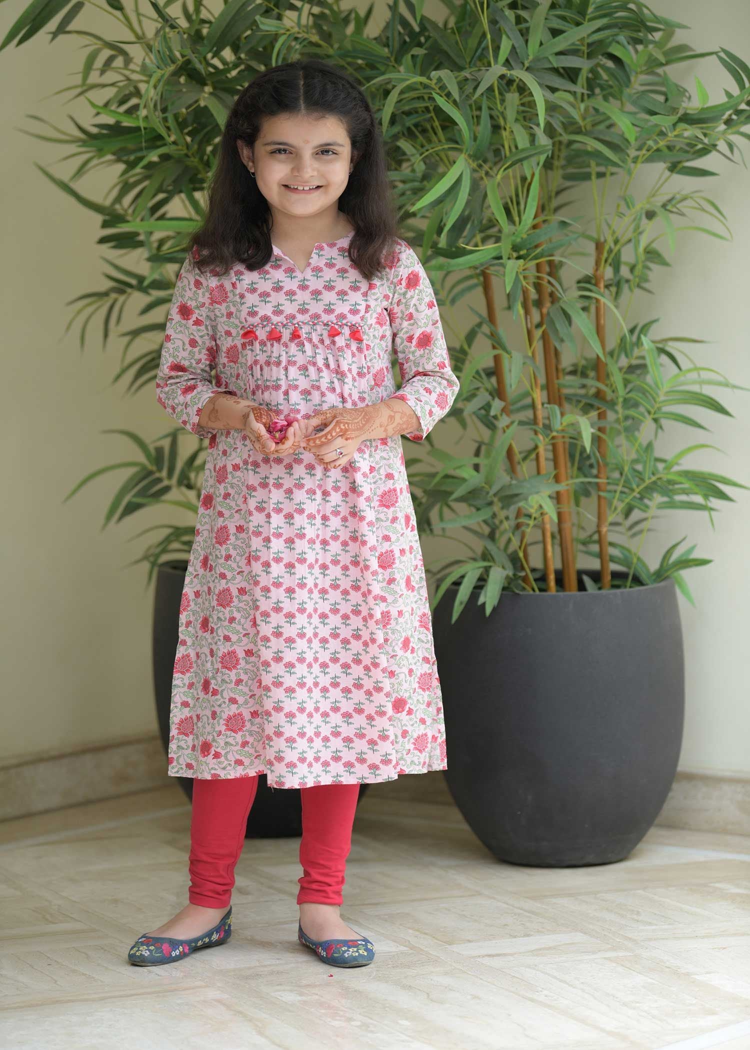 Vanya Kumud Peach Cotton Kurta Girl (2-12 Years)