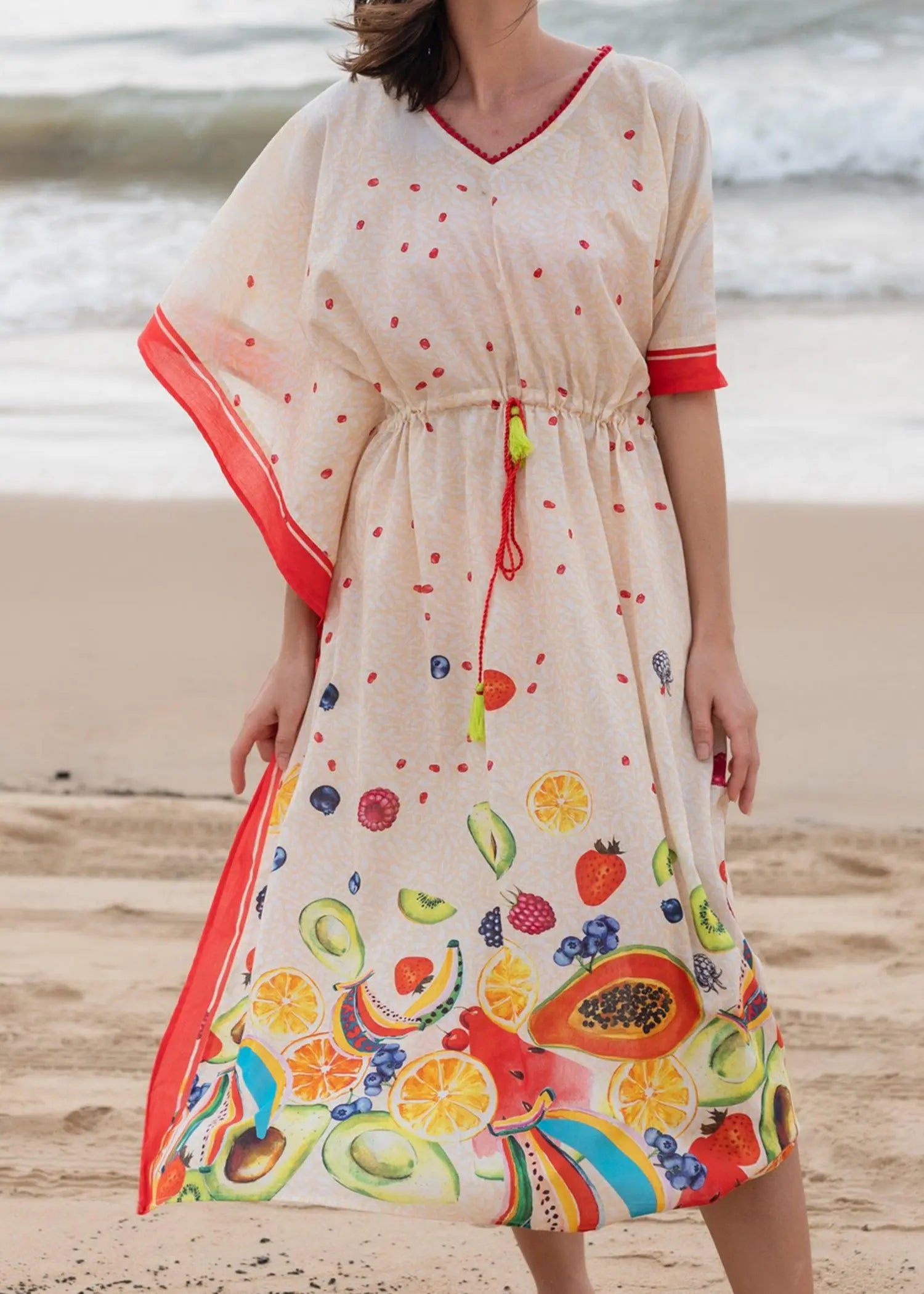 Peach Fruit Punch Long Cotton Kaftan