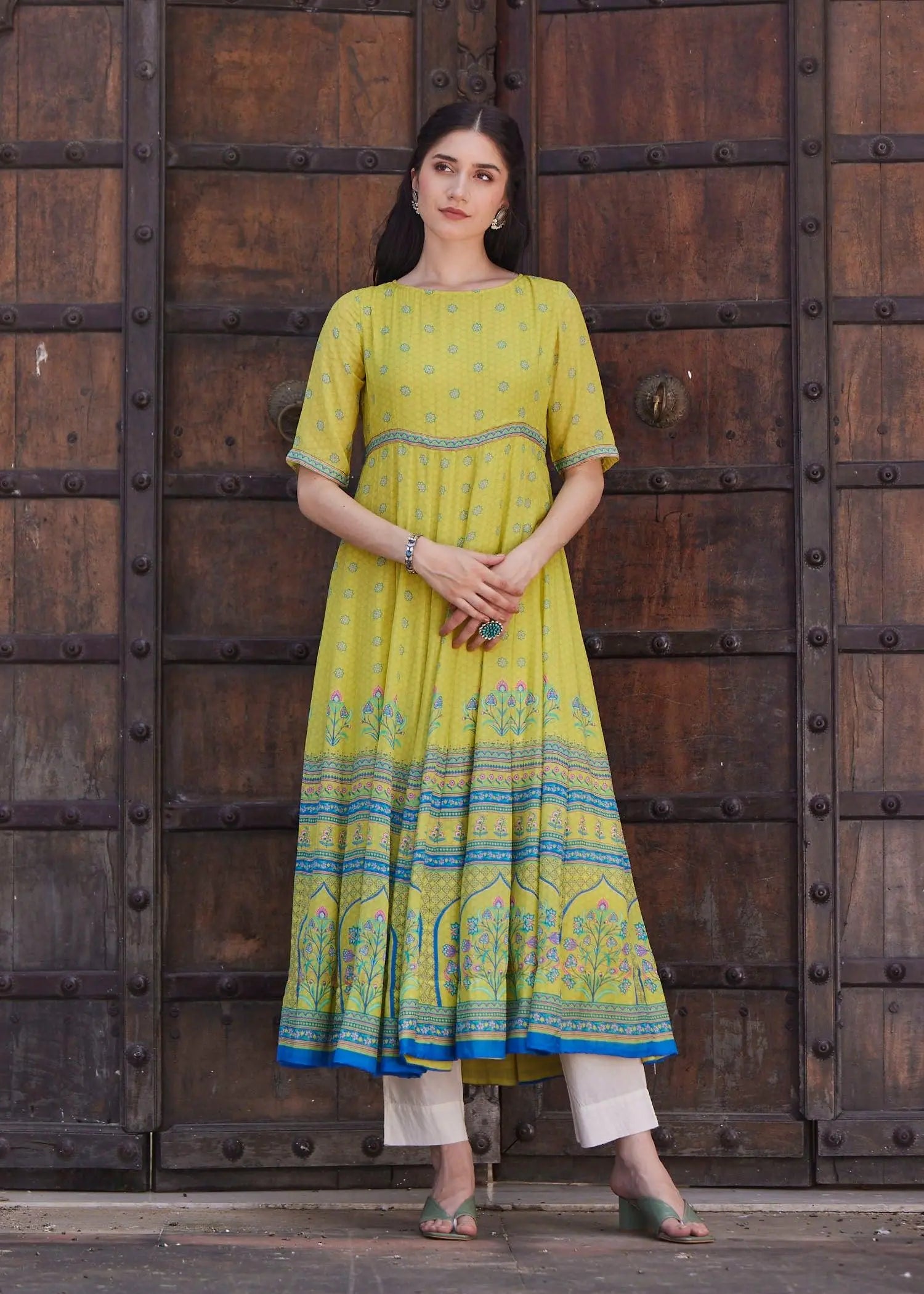 Usra Green Flared Kurta